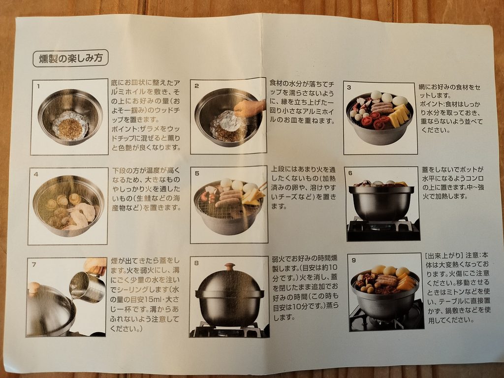 コンパクトスモーカーに付いている説明書